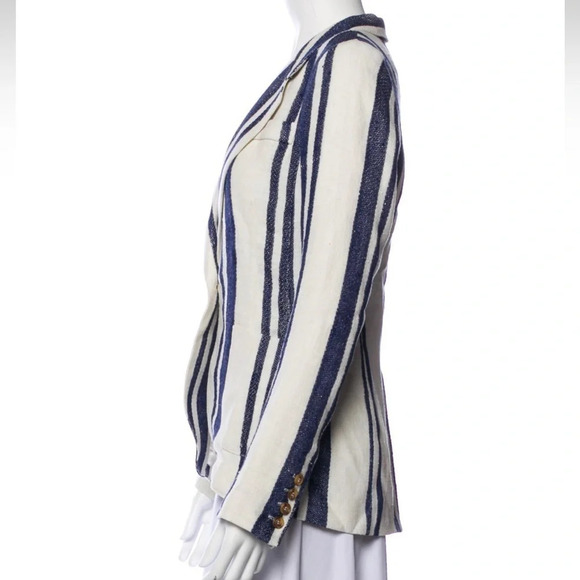 Smythe Blazer 100% Linen Lined Navy Stripe Nautical - Picture 5 of 9
